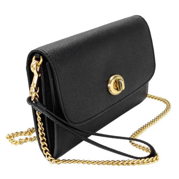 black crossbody bag with gold chain